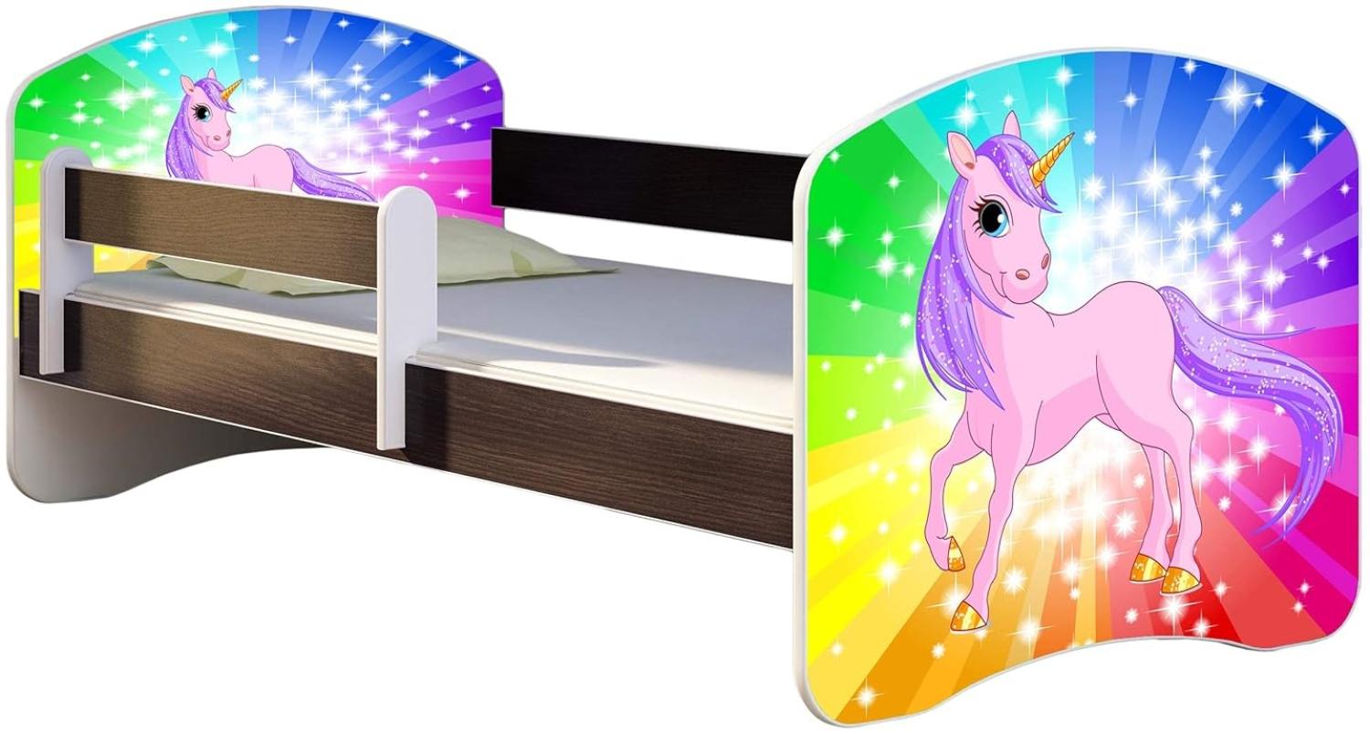 ACMA Kinderbett Jugendbett mit Einer Schublade und Matratze Wenge mit Rausfallschutz Lattenrost II 140x70 160x80 180x80 (18 Pony Regenbogen, 160x80) Bild 1