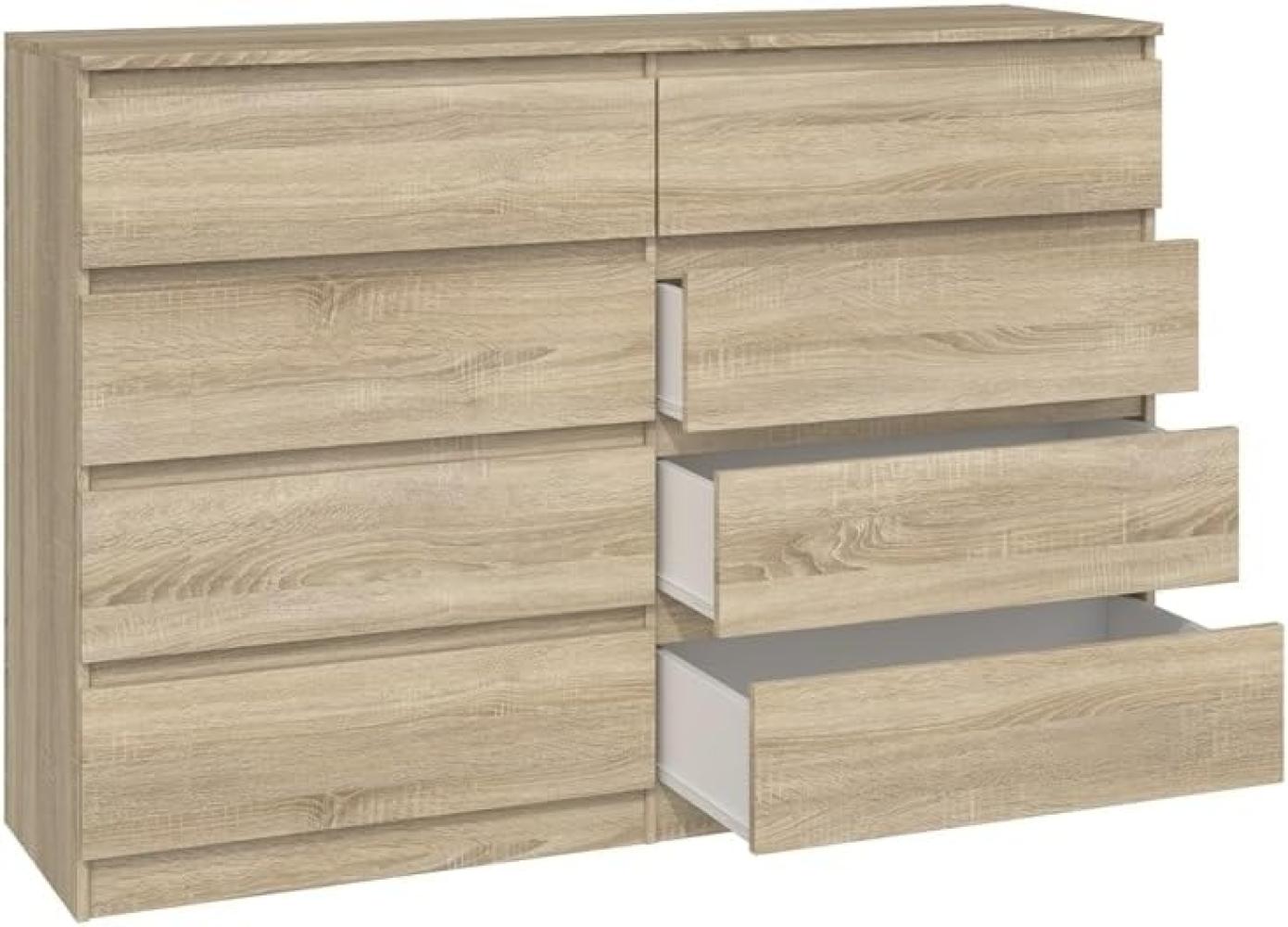 Oggi Lugo Sonoma Eiche Kommode 140 cm, 8 Schubladen, Stauraumlösung, Schlafzimmer, Massivholz, skandinavisches Design Bild 1