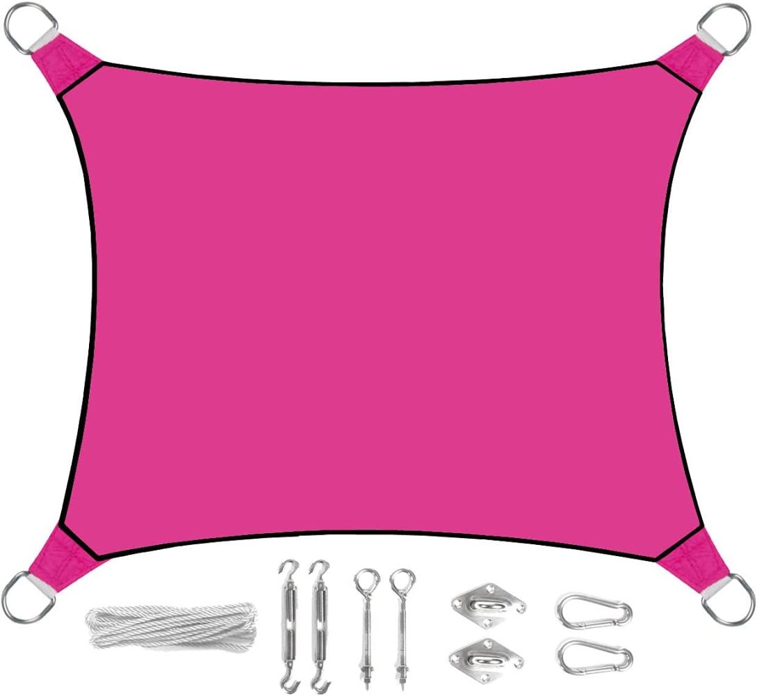 Sonnensegel Rechteckig 4x3m Pink mit Ösenset - Sonnenschutz für Balkon Terrasse Bild 1