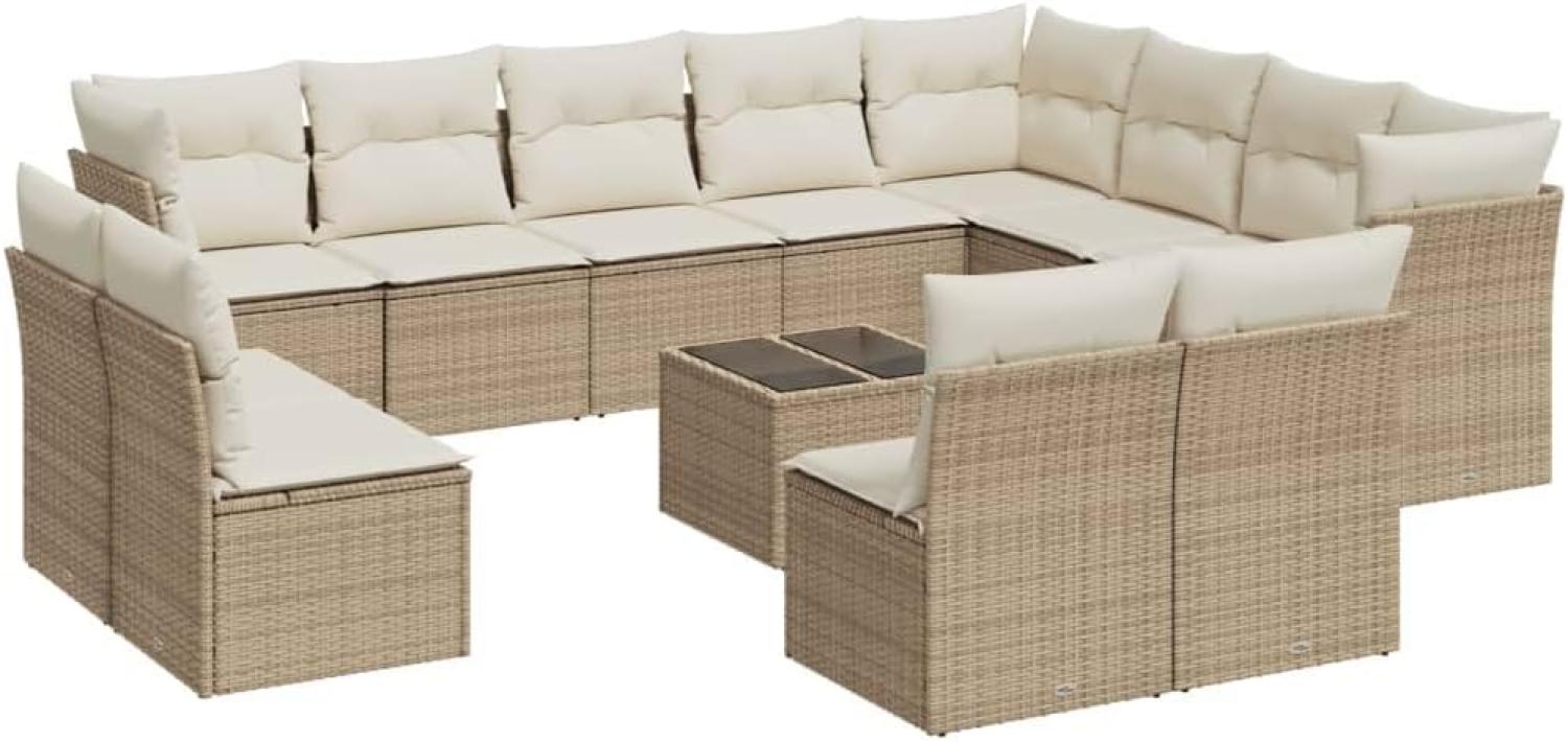 vidaXL 13-tlg. Garten-Sofagarnitur mit Kissen Beige Poly Rattan 3250317 Bild 1