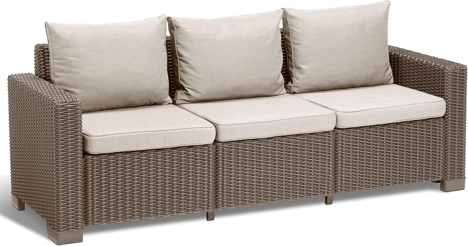 Allibert by Keter Gartenlounge Sofa California 3-Sitzer, cappuccino/sand, inkl. Sitz- und Rückenkissen, Kunststoff, runde Rattanoptik, 199 x 68 x 72 cm Bild 1