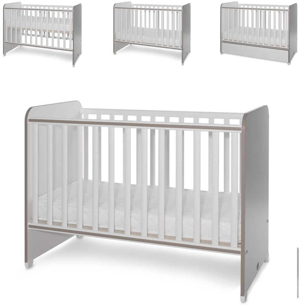 Lorelli Babybett Sweet Dream 124 x 68 x 95 cm Unterbettrahmen mit zwei Ebenen weiß braun Bild 1