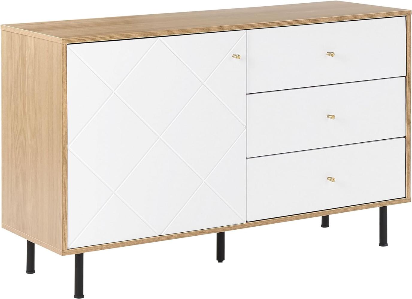 Sideboard weiß / heller Holzfarbton 3 Schubladen PALMER Bild 1