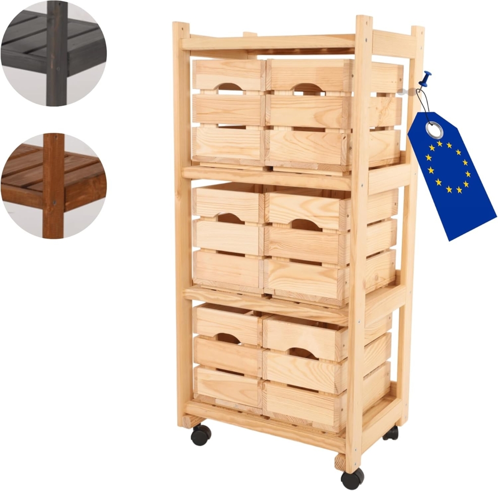 Modo24 Rollwagen RLSK Kistenständer Kistenregal, Regal für und mit Kisten, Rollenregal,, Küchenregal Rollwagen 4 Ebenen, Regal mit Rollen, 3 Farben, FSC Holz Bild 1