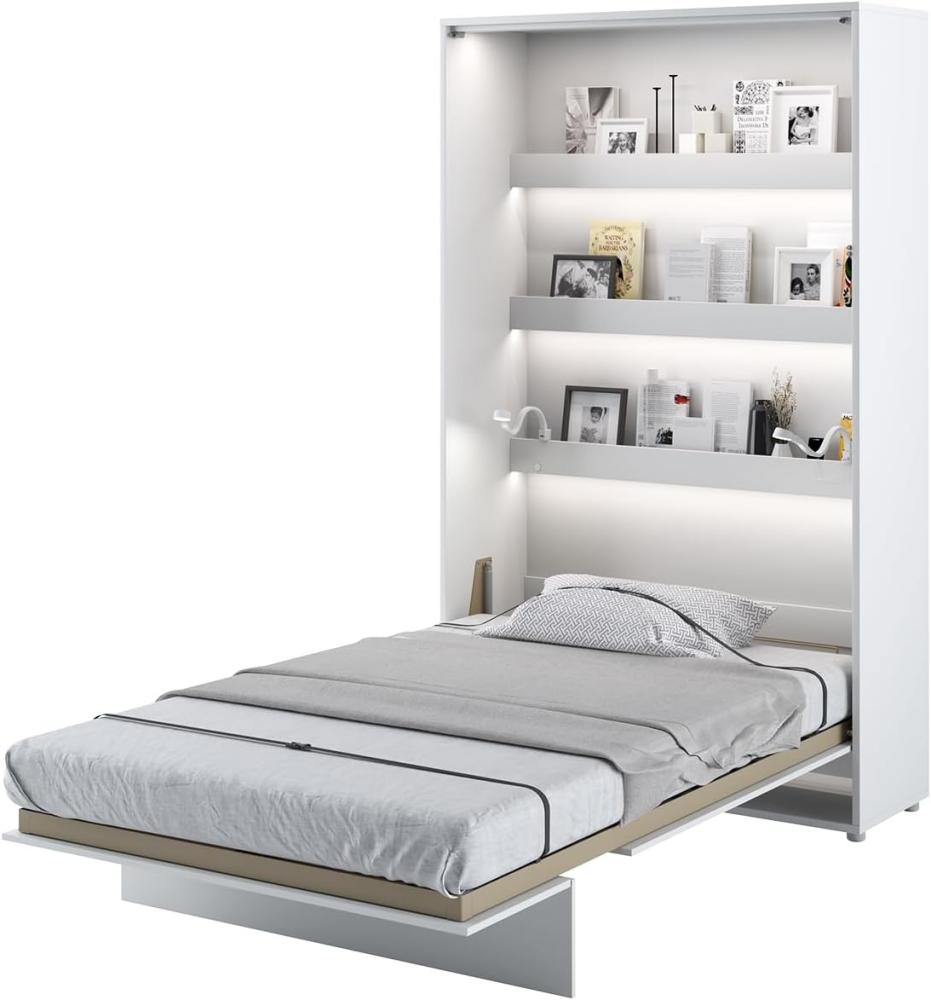 MEBLINI Schrankbett Bed Concept - BC-02 - 120x200cm Vertikal - Weiß Hochglanz/Weiß - Wandbett mit Lattenrost - Klappbett mit Schrank - Wandklappbett - Murphy Bed - Bettschrank Bild 1