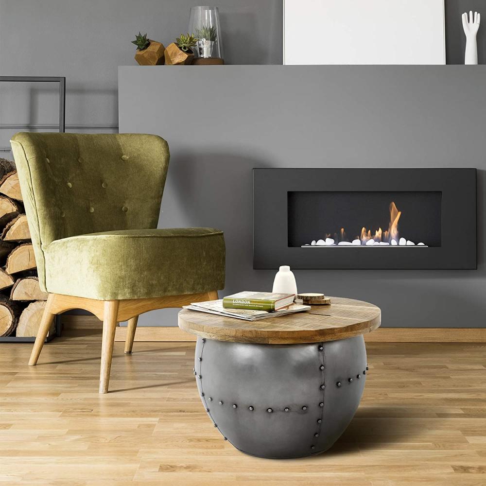 Couchtisch mit Stauraum Ø 60 cm Silber aus Mangoholz WOMO-Design Bild 1