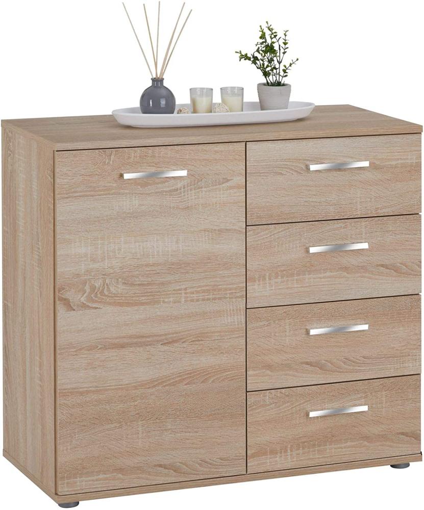 CARO-Möbel Kommode Sideboard Schrank Chicago in Sonoma Eiche, mit Tür und 4 Schubladen Highboard Bild 1