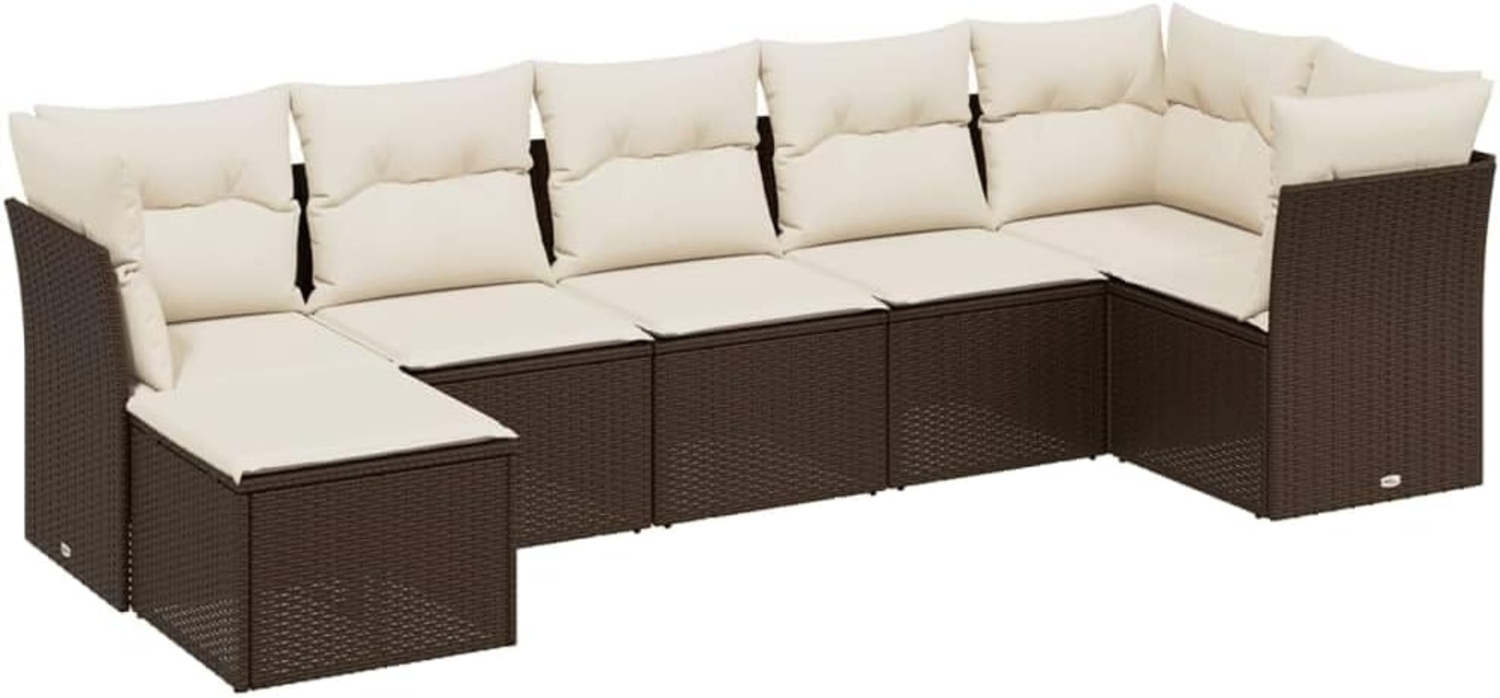 vidaXL 7-tlg. Garten-Sofagarnitur mit Kissen Braun Poly Rattan 3263199 Bild 1