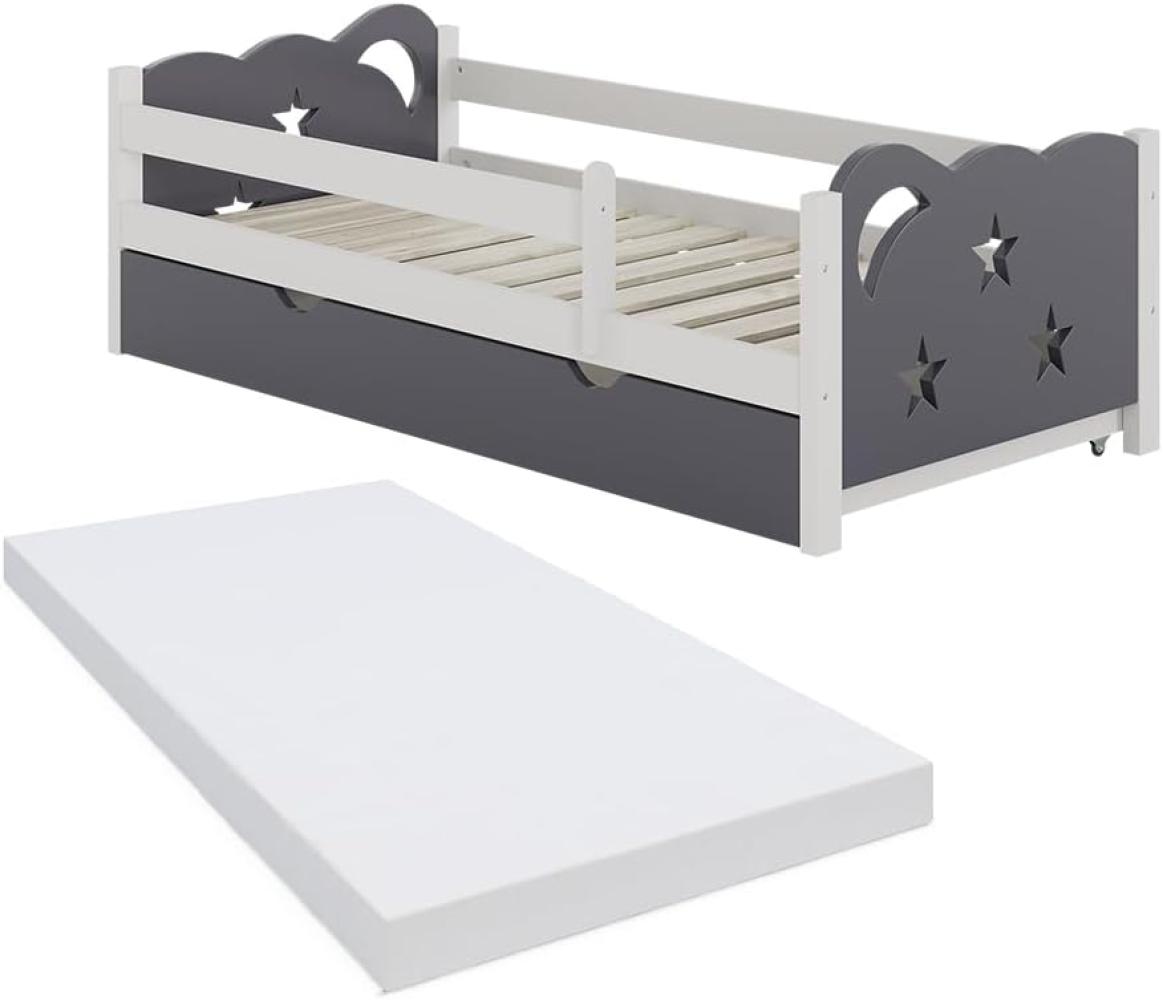 VitaliSpa Kinderbett Einzelbett Juniorbett Jessica Weiß Grau 160x80 cm Matratze modern Kinderzimmer Bett Bettschublade Rausfallschutz Bild 1