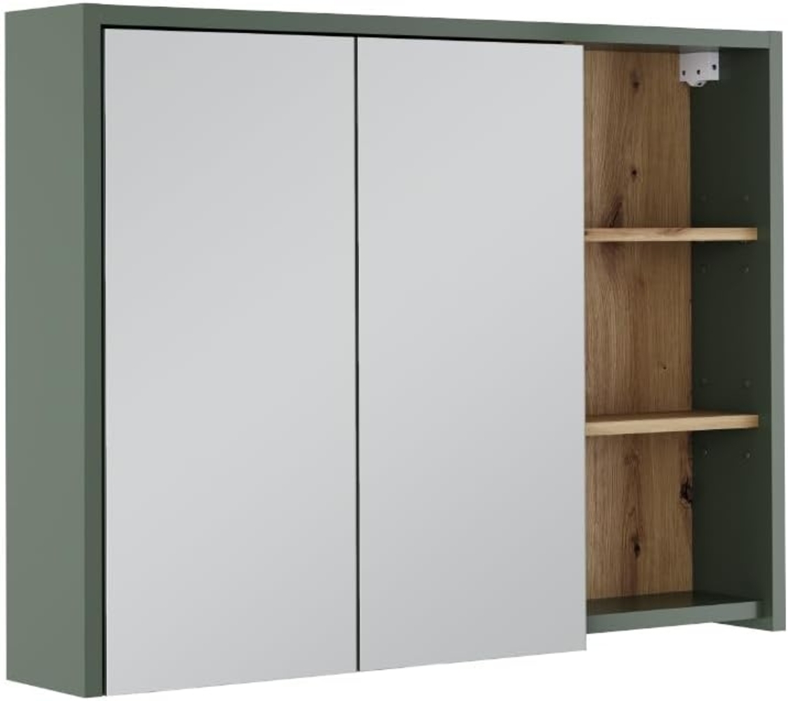 Badspiegelschrank Viola Grün/Artisan 100 x 75 cm mit offenen Regalen Vicco Bild 1