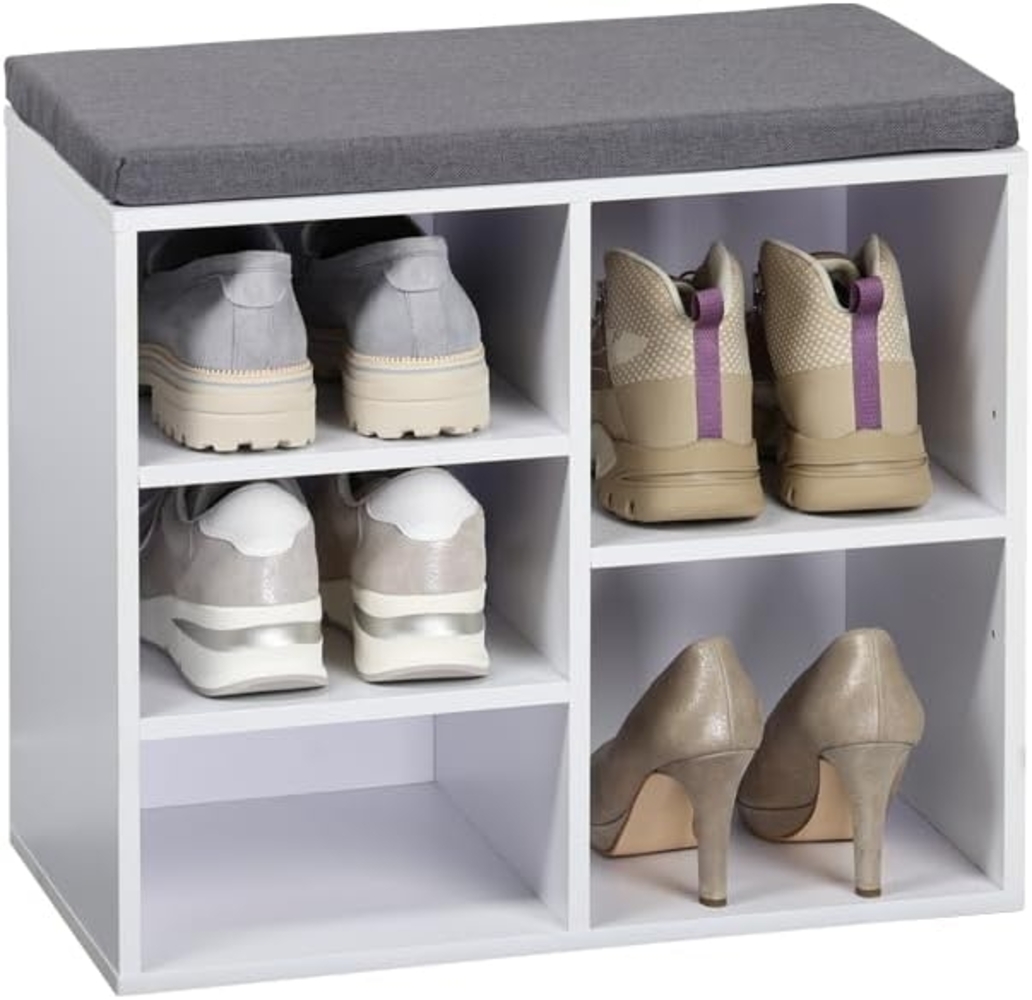 Kesper | Schuhschrank mit Sitzkissen, Material: Faserplatte, Maße: B51,5 x H48 cm x L29,5 cm, Farbe: Weiß, Grau |15905 Bild 1