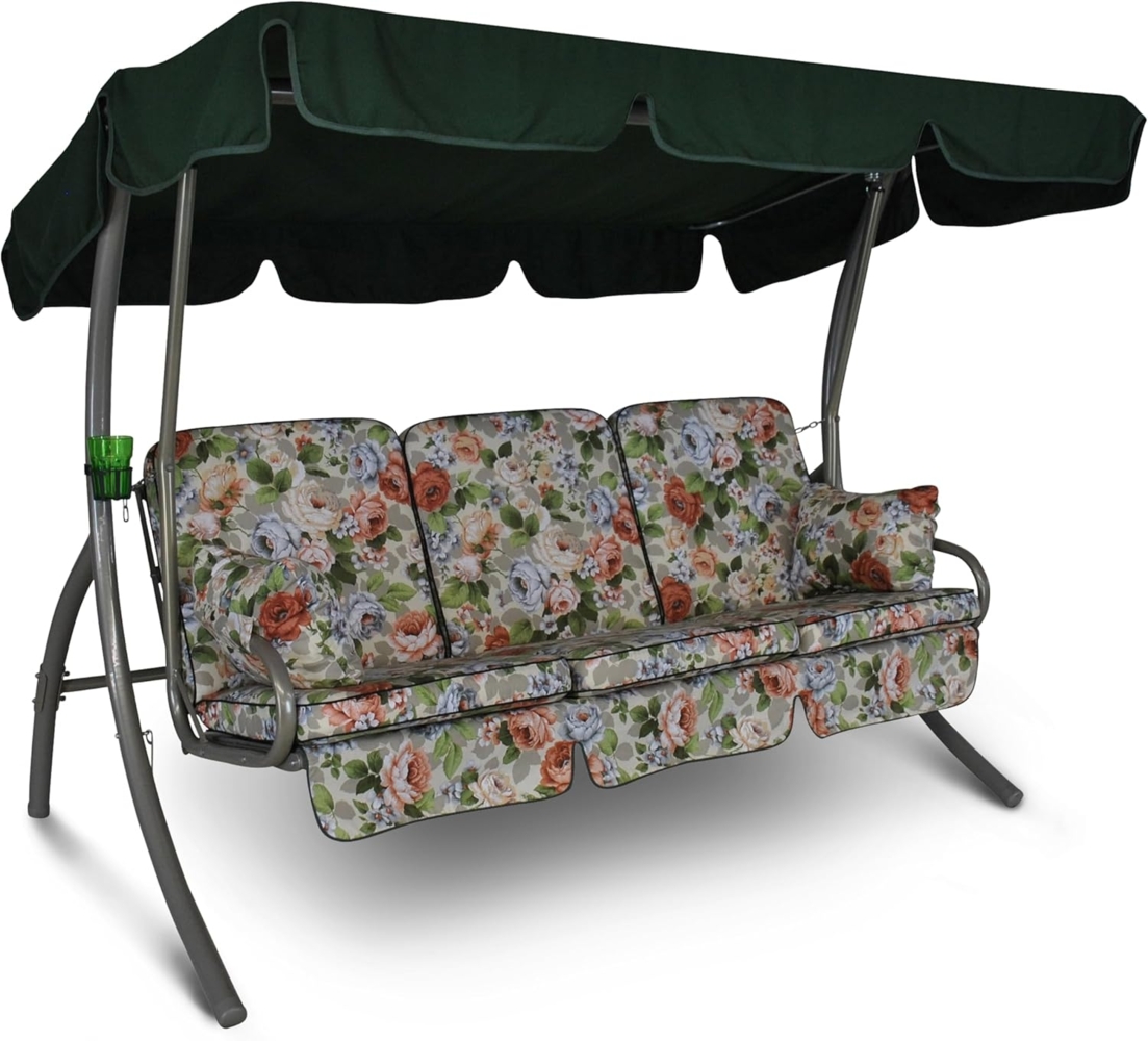 Angerer Freizeitmöbel GmbH Hollywoodschaukel Comfort - Gartenschaukel Made in Germany - Schaukel zum Sitzen, Liegen und Entspannen - inklusive Bett-Funktion - einfache Montage (Beige-Bunt geblümt) Bild 1
