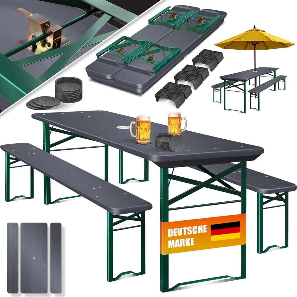 KESSER® Bierzeltgarnitur 3 teilig Gartenmöbel-Set | Klappbar 170 x 46 x 75cm | 2X Bierbänke 1x Biertisch | Festzeltgarnitur Biertisch Stehtisch Sitzgarnitur Holz 12-teiliges Bodenschoner-Set Anthrazit, 170cm x 46cm Bild 1