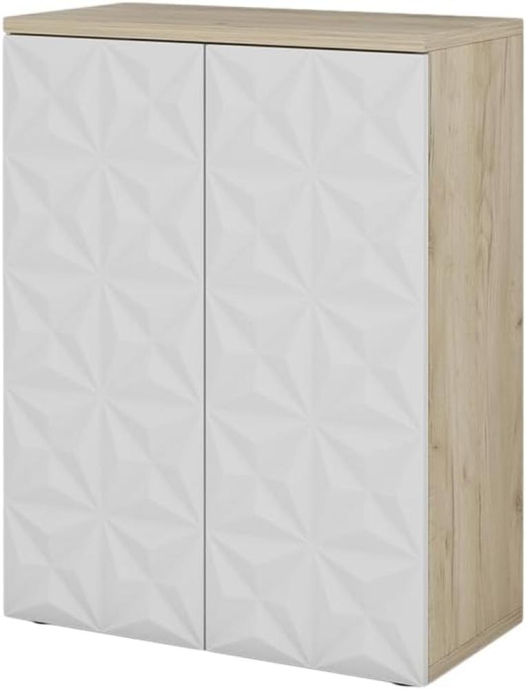 Vicco Badschrank Badezimmerkommode Badezimmermöbel Edge Eiche Weiß modern 60x80 cm Badezimmer Schrank Badmöbel 2 Türen 3 Fächer Bild 1