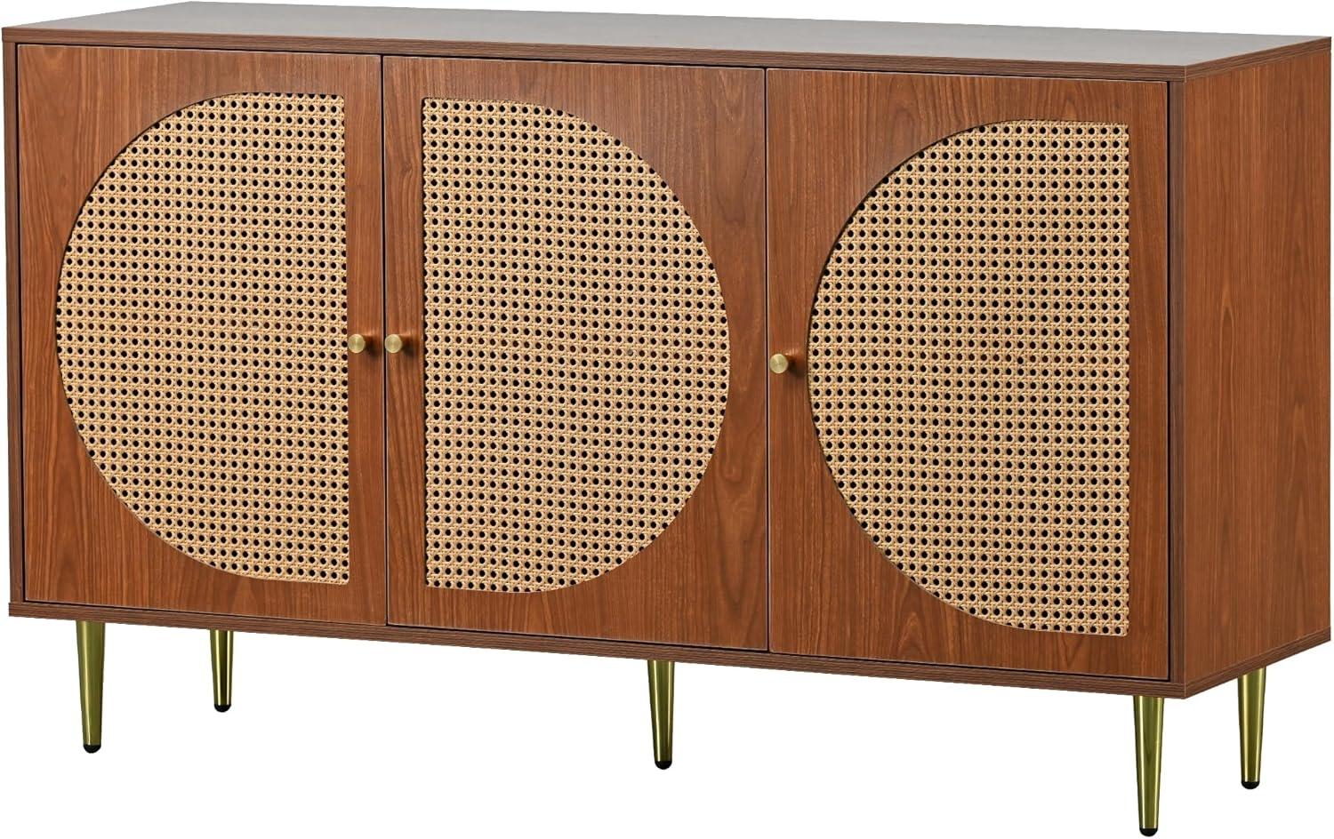 Odikalo Schuhschrank Sideboard Kommode Highboard Schrank Metallgriff Rattan Tür Weiß/Braun Bild 1