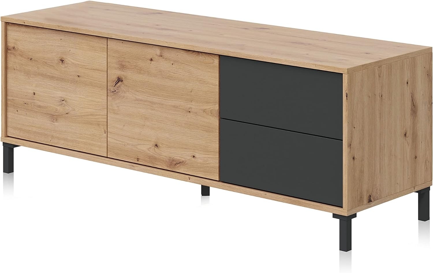 Habitdesign TV-Modul mit 2 Türen und 2 Schubladen, TV-Schrank, Modell Brooklyn, Finish in Nodi-Eiche und Anthrazit, Maße: 130 cm (Breite) x 47 cm (Höhe) x 41 cm (Tiefe) Bild 1