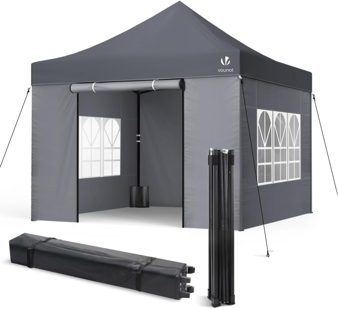 VOUNOT Pavillon 3x3 m Wasserdicht Stabil Winterfest, Pop Up Faltpavillon mit 4 Seitenteilen und 4 Sandsäcke, Party Pavillon Faltbar Gartenzelt Partyzelt, Grau Bild 1