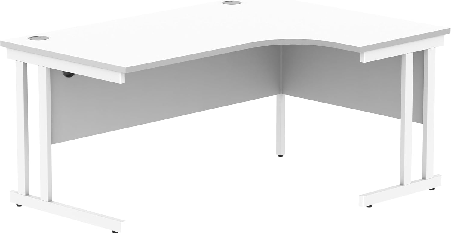 office hippo Robuster Büroschreibtisch, rechter Ecktisch, stark, verlässlich, mit Kabelführung und Doppelstützen, PC-Tisch für Büro oder Zuhause, Arktisches Weisse Platte/Weisses Gestell Bild 1