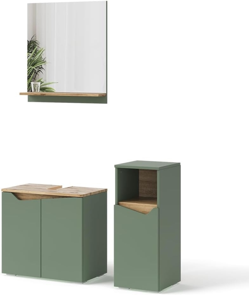 Vicco Badmöbel-Set Marelle, Grün/Artisan, 3 Teile, mit Midischrank Bild 1