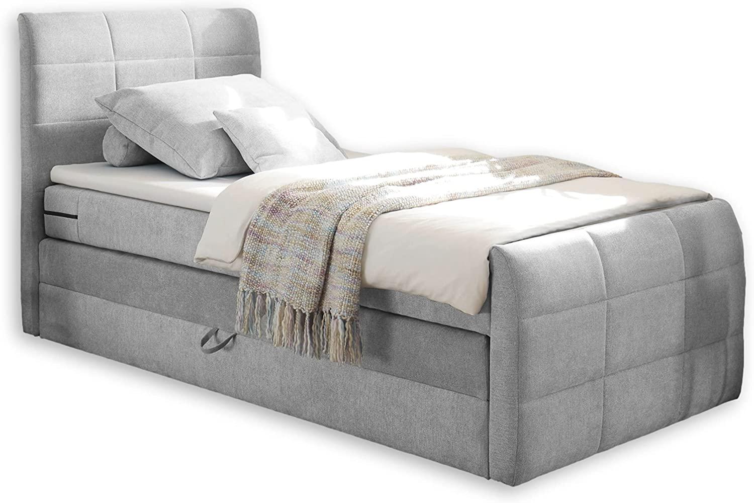 KUBA 2 Boxspringbett 120x200 mit Bettkasten, Silber - Bequemes Bett mit 7-Zonen-Federkern Matratze & Komfortschaum Topper - 123 x 113 x 220 cm (B/H/T) Bild 1