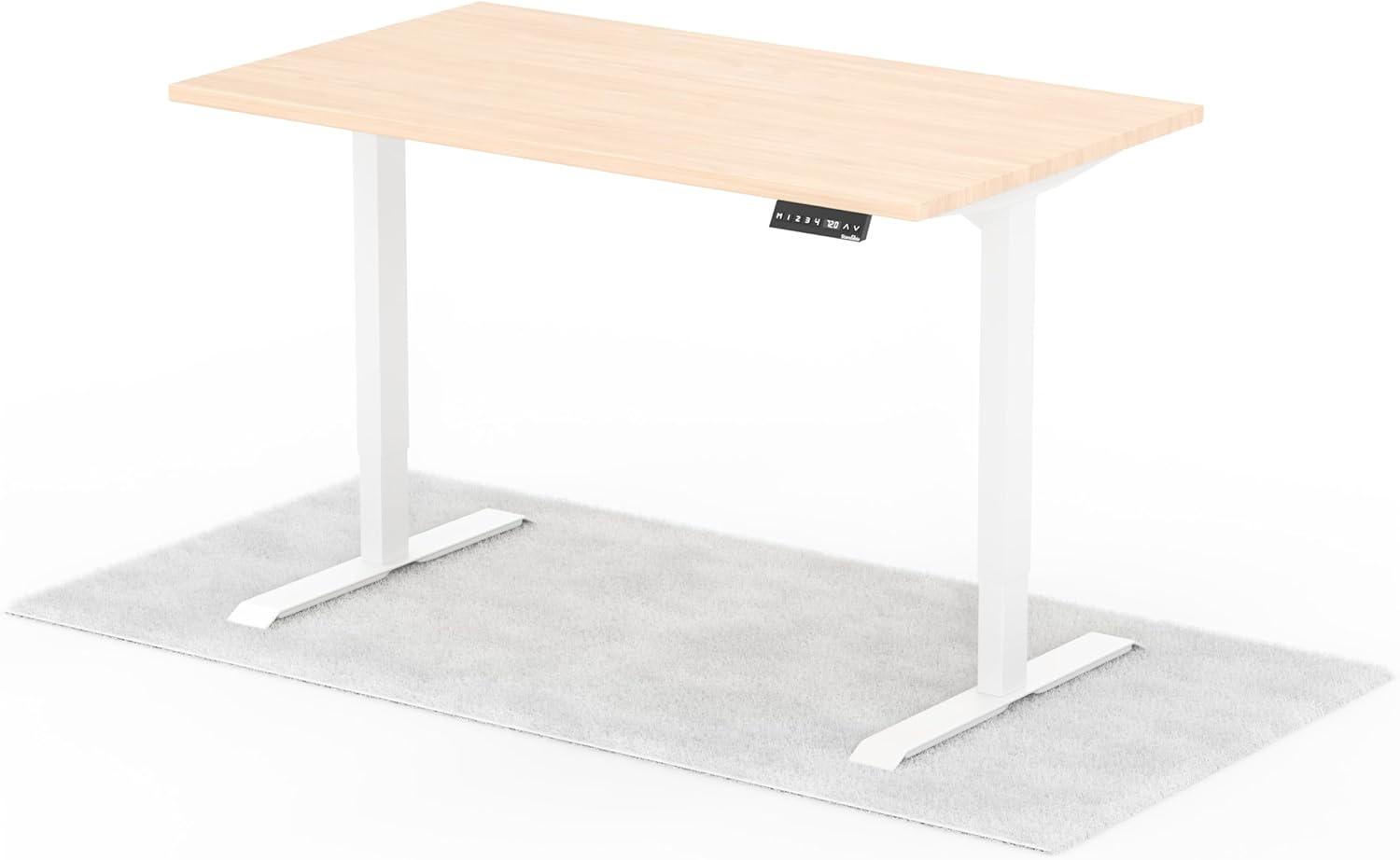 elektrisch höhenverstellbarer Schreibtisch DESK 140 x 80 cm - Gestell Weiss, Platte Eiche Bild 1