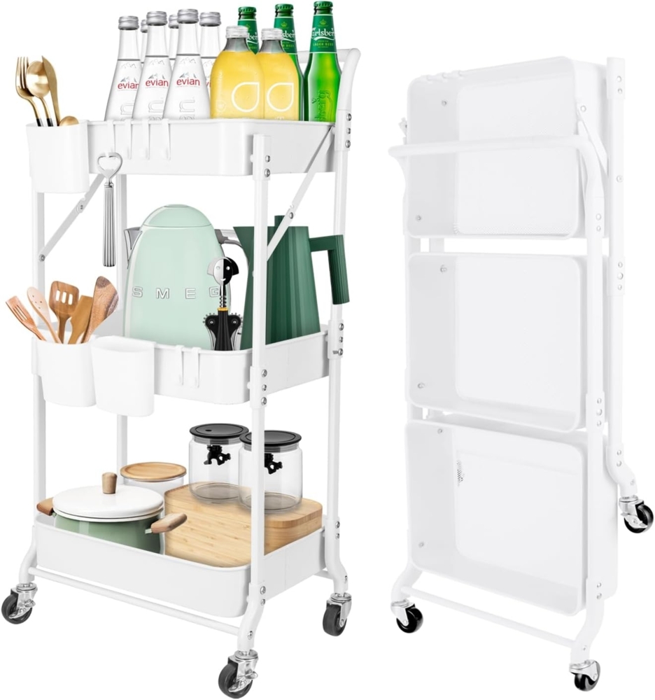 HomeGuru Beistellwagen 3 Etagen, klappbar Servierwagen, Metall-Stauraumwagen, Küchenwagen, (1 St, Packung) Bild 1