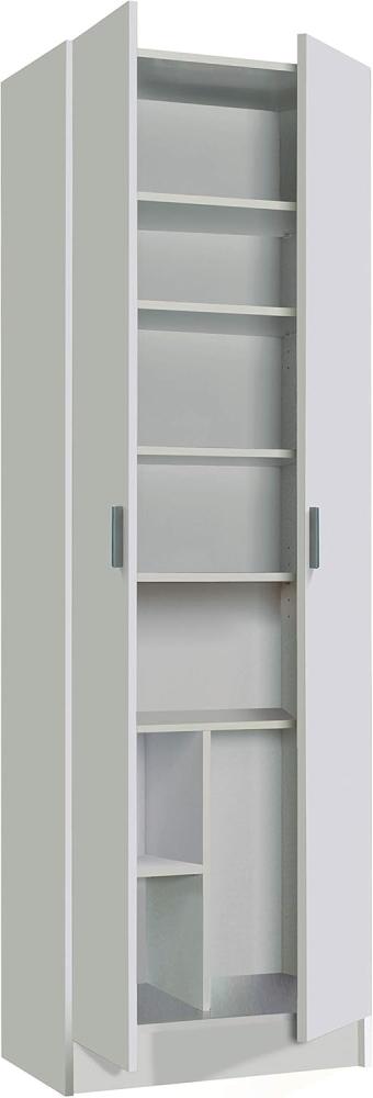 Dmora - 2-türiger Mehrzweckschrank Portsmouth, Zusatzschrank, Moderner Schuhschrank, Vertikales Schuhregal, 59x37h180 cm, Weiß Bild 1