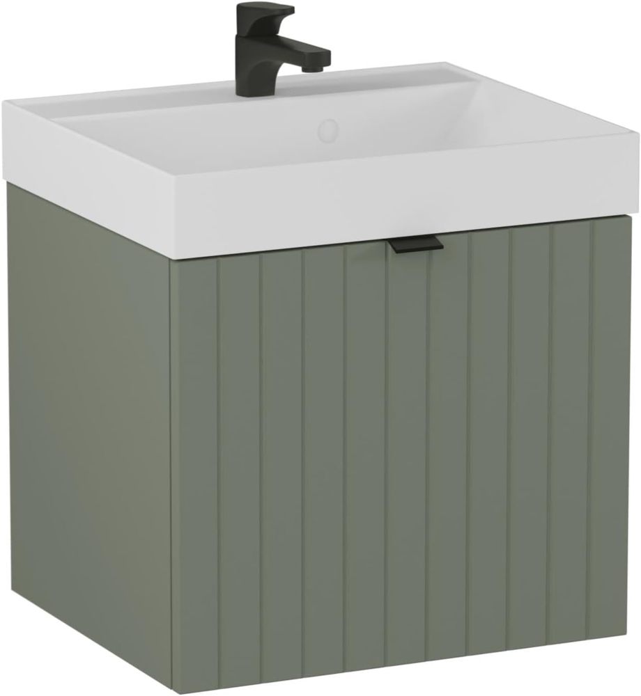 BADEDU ESLA Waschbecken mit Unterschrank 50 cm breit, Grün, Waschbecken Gussmarmor Weiß Bild 1