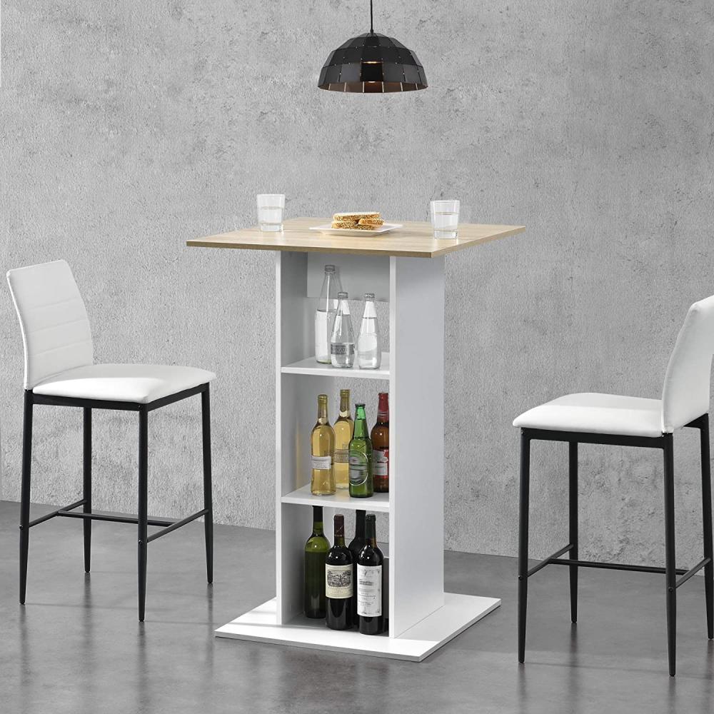 Bartisch Visby 110x70x70 cm mit 3 Regalfächern Weiß/Eiche-Optik en. casa Bild 1