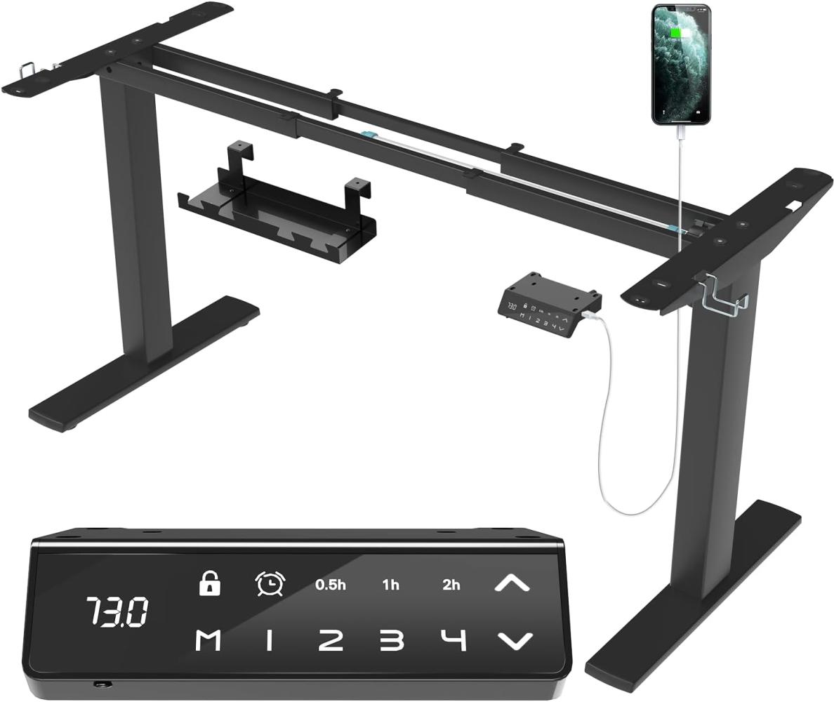 JUMMICO Höhenverstellbarer Schreibtisch Gestell mit USB-Buchse und Touchscreen-Tastatur, Elektrisch Stufenlos Höhenverstellbar Ttischgestell mit Rollen,Steh Schreibtisch Stehpult（Schwarz） Bild 1