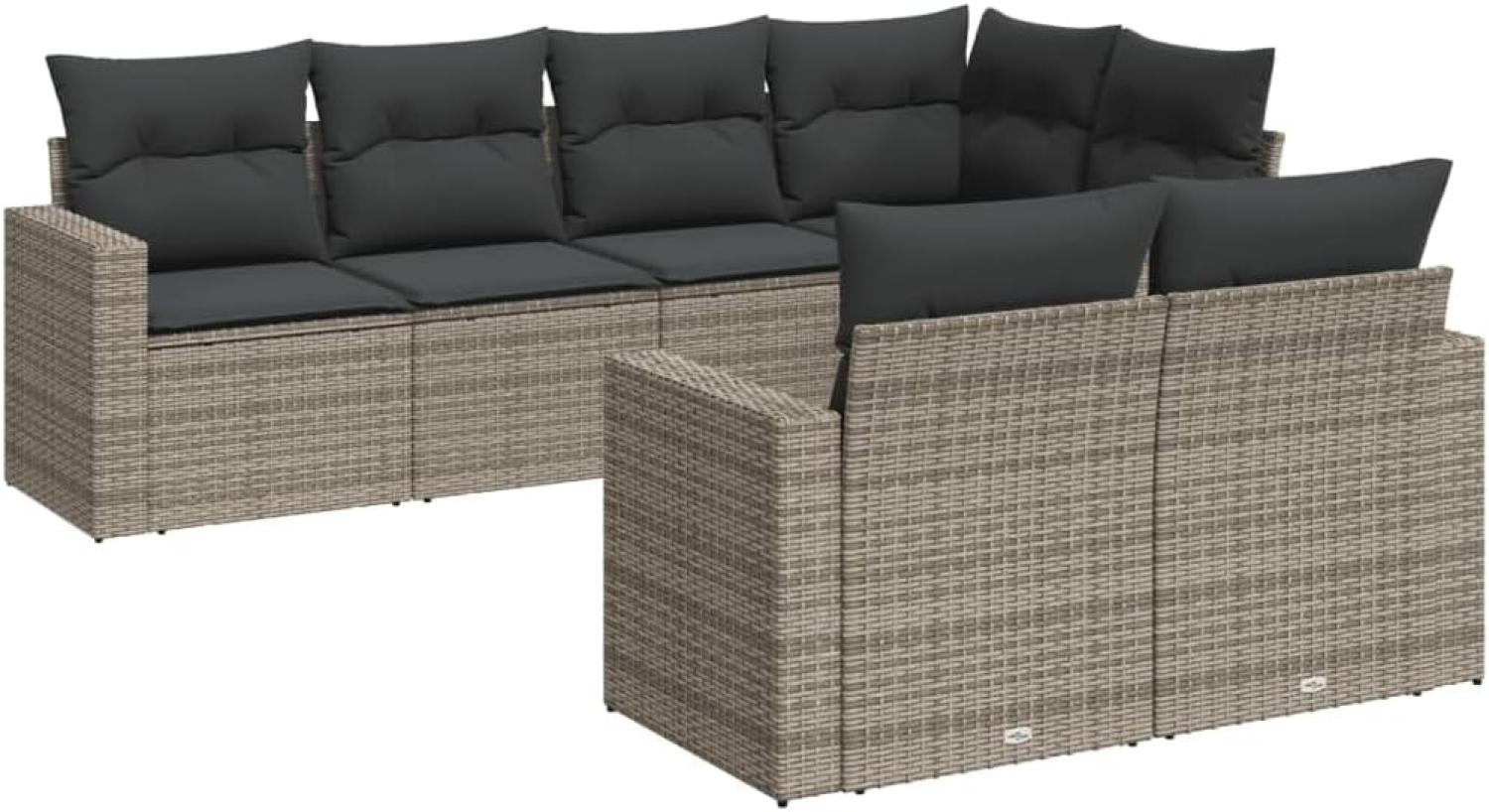 vidaXL 7-tlg. Garten-Sofagarnitur mit Kissen Grau Poly Rattan 3251547 Bild 1