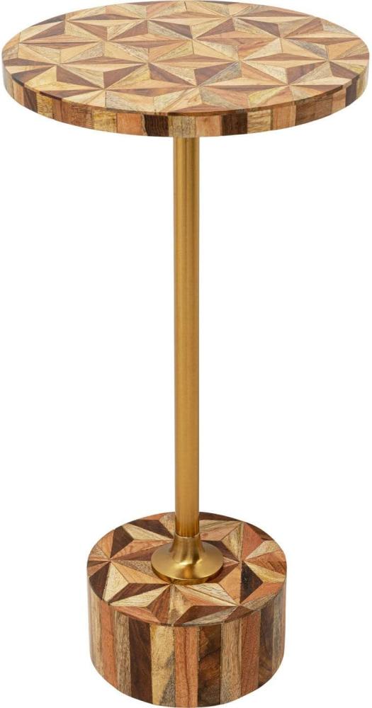 Kare Design Beistelltisch Domero Geo, Gold/Braun, Durchmesser 25cm, Wohnzimmertisch, runder Beistelltisch, Stahlgestell, Holz Nutzfläche Polyresin beschichtet, Handgearbeitet, 50x25x25 cm (H/B/T) Bild 1