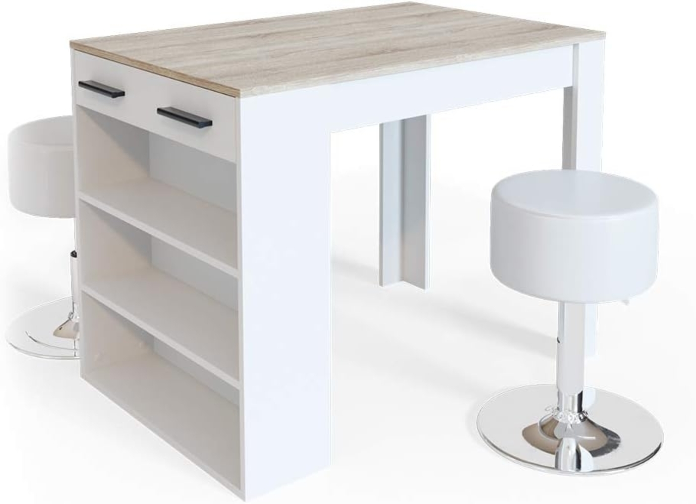 Vicco Esstisch-Set Sonoma/Weiß 67 x 100 cm mit 2 Hockern, Repose Bild 1