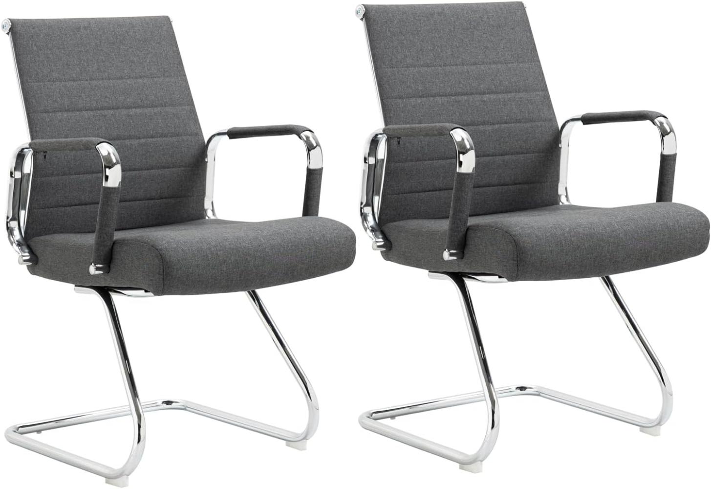 SVITA ELEGANCE COMFORT 2er Set Besucherstuhl Stoff Freischwinger-Stuhl mit Armlehne Konferenzstuhl ohne Rollen Armlehnstuhl Office-Stuhl Dunkelgrau Bild 1