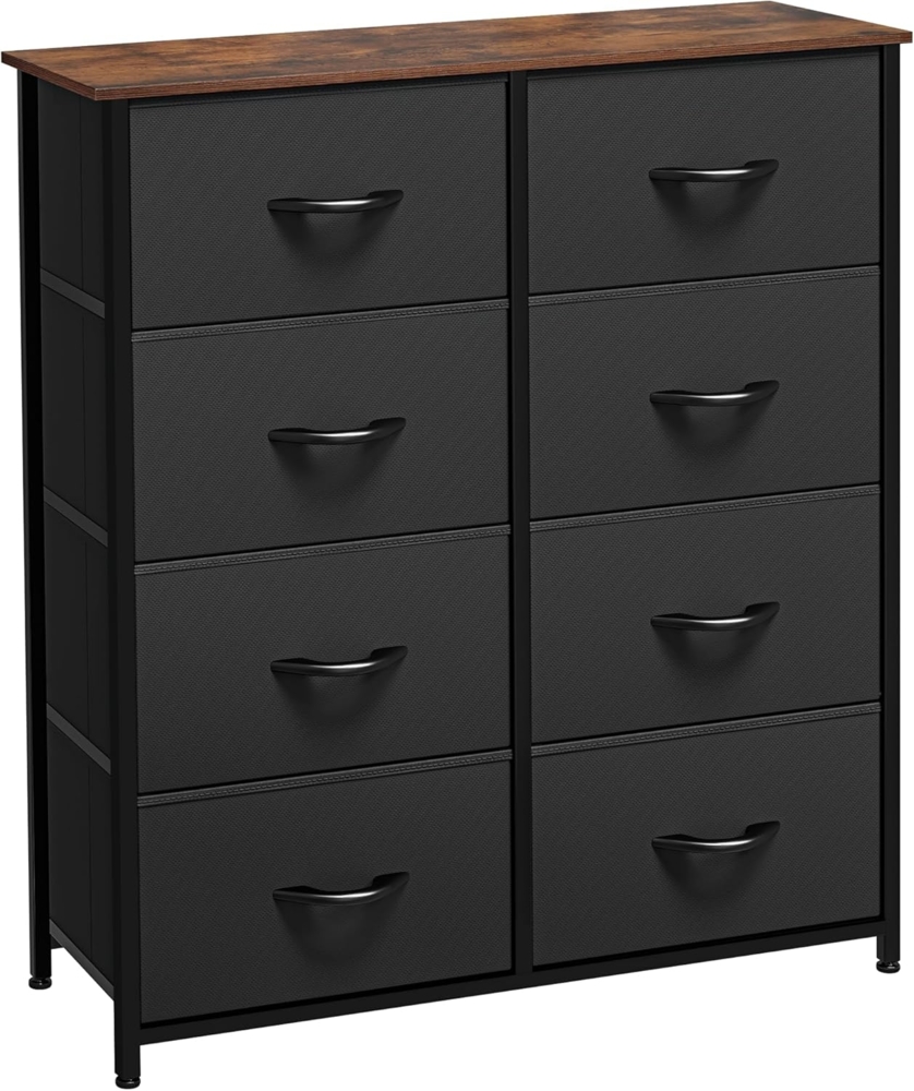 YITAHOME Kommode,Kommode mit 8 Schubladen,Schrank,Stoffschubladen mit Griffen,Metallgestell,für Wohnzimmer Flur Schlafzimmer,Dauerhaft,Dauerhaft,Schwarz mit brauner Deckplatte Bild 1