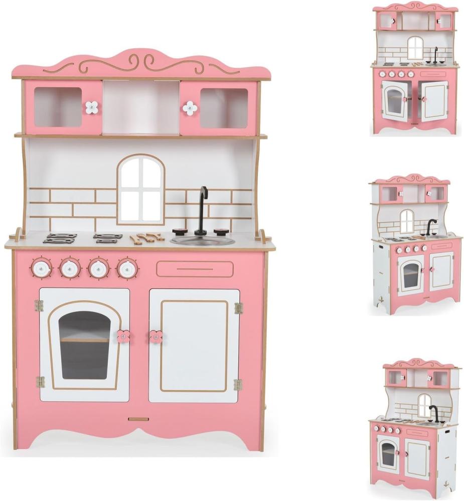 Moni Kinder-Holzküche Rosey CG39, Herd, Backofen, Spülbecken, Küchenutensilien rosa Bild 1