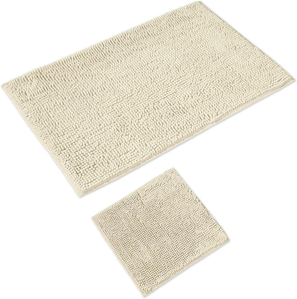 WohnDirect Badematten Set 2 teilig Creme • WC Vorleger (45x45 cm), Badematte (70x120 cm) • rutschfest waschbar Badezimmerteppich OHNE WC-Ausschnitt Bild 1