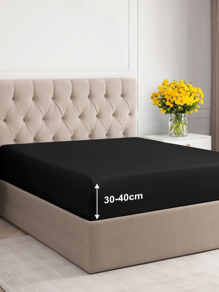 Spannbettlaken 90x200 cm - Extra Tiefes Spannbetttuch für Matratzen bis 40 cm (16") Höhe - Weiche Gebürstete Mikrofaser - Knitterfrei, Schrumpf- & Farbbeständig - Oeko-TEX - Schwarz Bettlaken Bild 1
