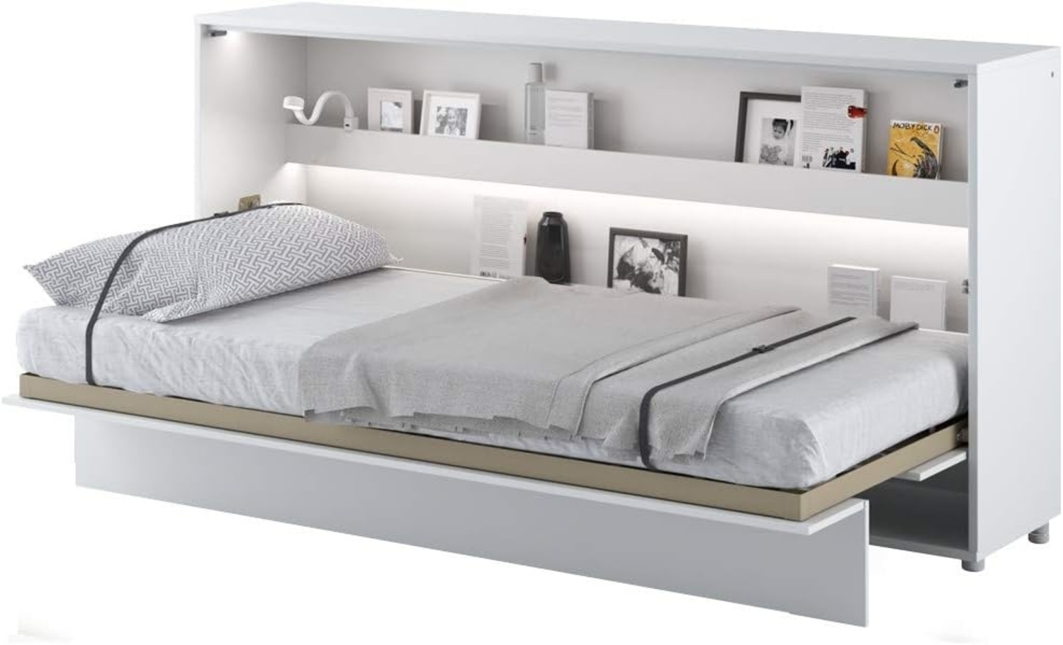 MEBLINI Schrankbett Bed Concept - BC-06 - 90x200cm Horizontal - Weiß Matt - Wandbett mit Lattenrost - Klappbett mit Schrank - Wandklappbett - Murphy Bed - Bettschrank Bild 1