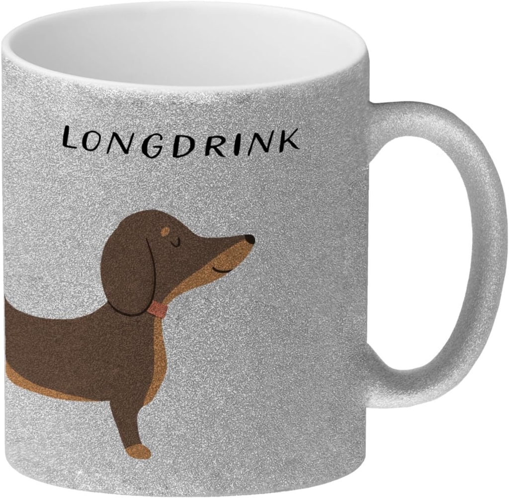 speecheese Tasse Dackel Glitzer-Kaffeebecher mit Spruch Longdrink Bild 1