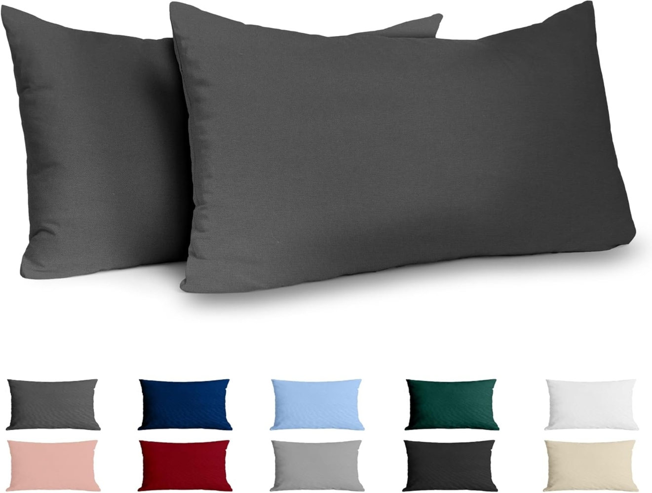 Kissenbezug 50x80 Renforcé Baumwolle (2er-Set) - Anthrazit - Dicht gewebt mit 57 Fäden/cm² - Kopfkissenbezug 50x80 cm - Oeko Tex Zertifiziert - Dreamzie Bild 1