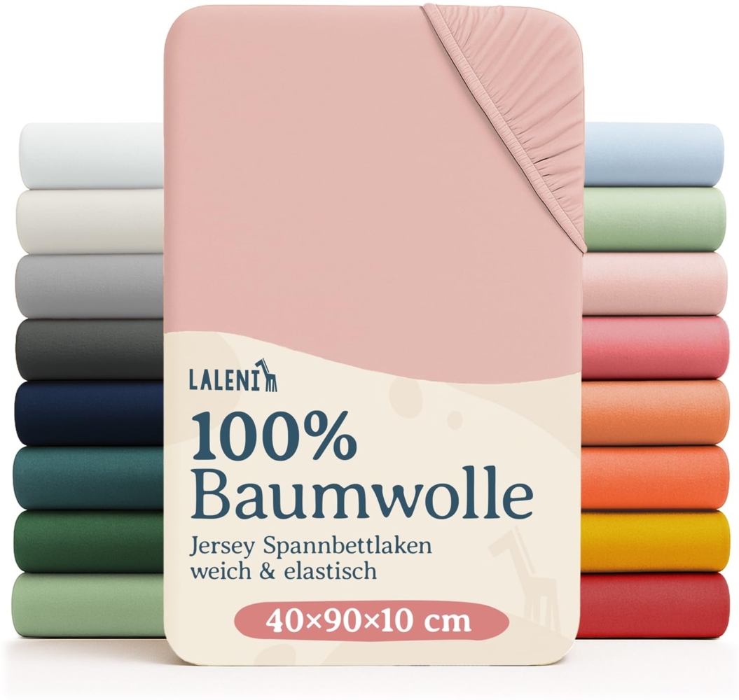 Laleni 2er-Set Jersey Spannbettlaken Stubenwagen 40x90 cm - Oeko-Tex Zertifiziert, 100% Baumwolle, atmungsaktives Spannbetttuch für Baby, 135 g/m², Rosa Bild 1