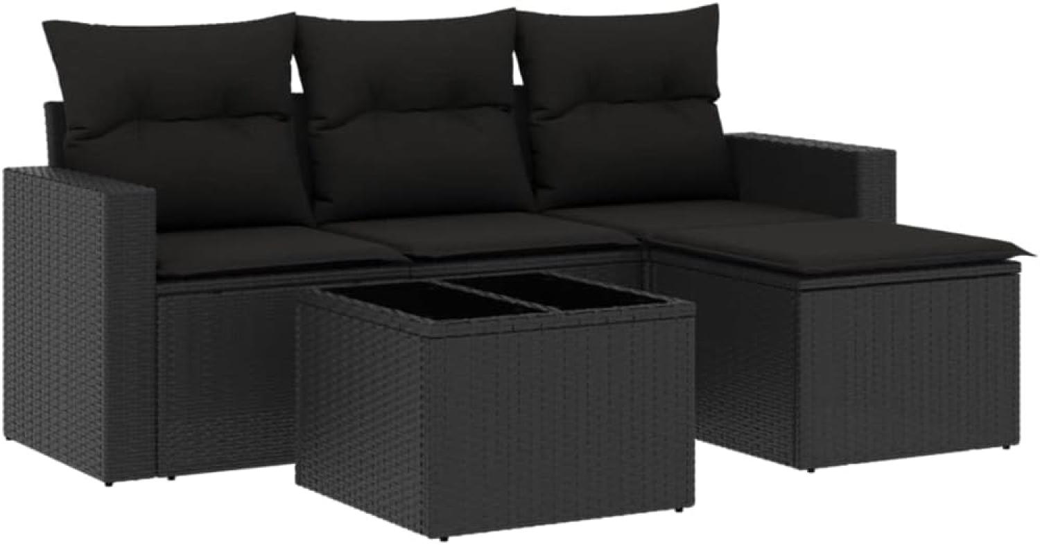 vidaXL 5-tlg. Garten-Sofagarnitur mit Kissen Schwarz Poly Rattan 3251212 Bild 1