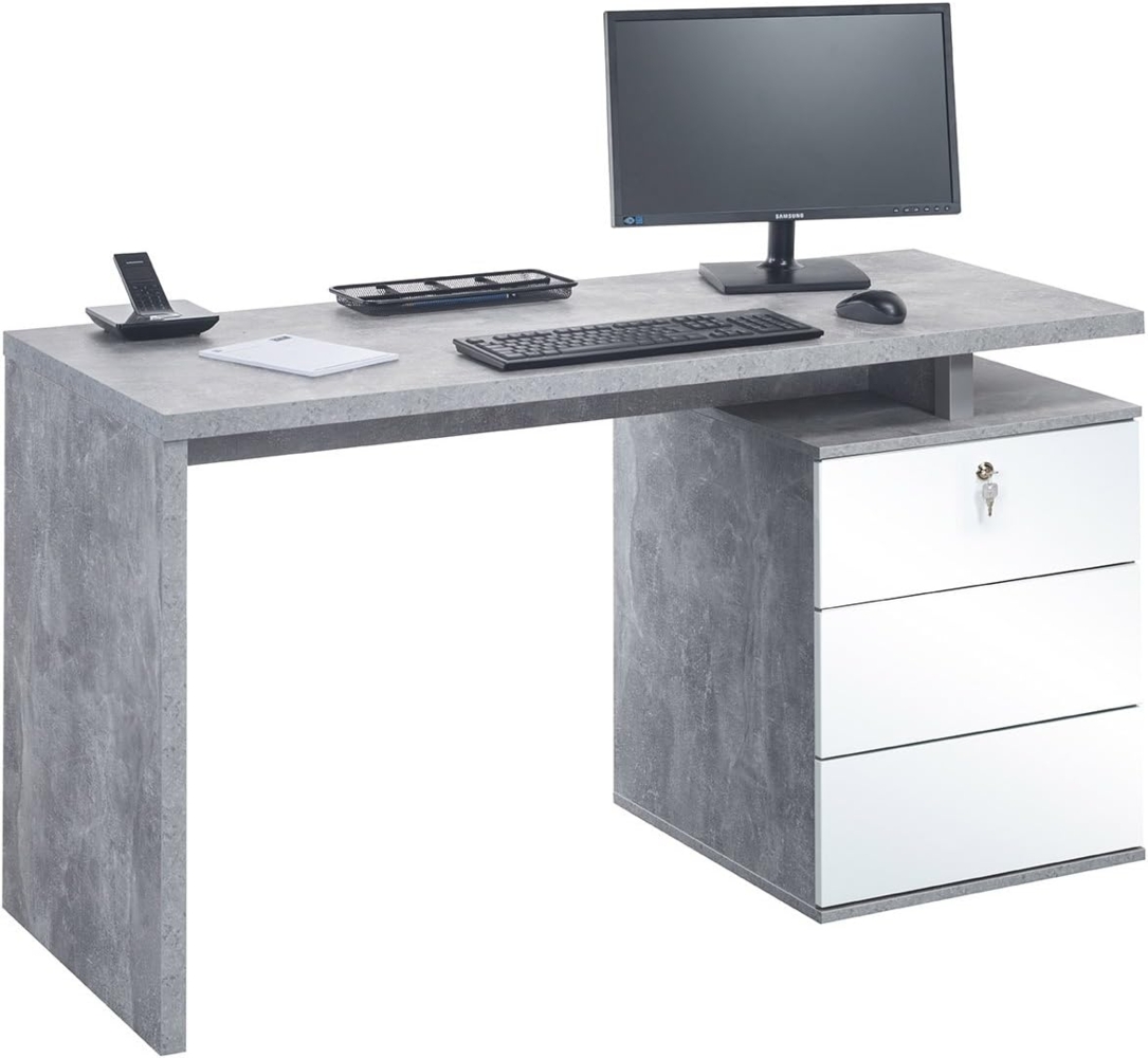 Schreib- und Computertisch mit 2 Schubladen, grau/ weiß, 140 x 75 x 60 cm Bild 1