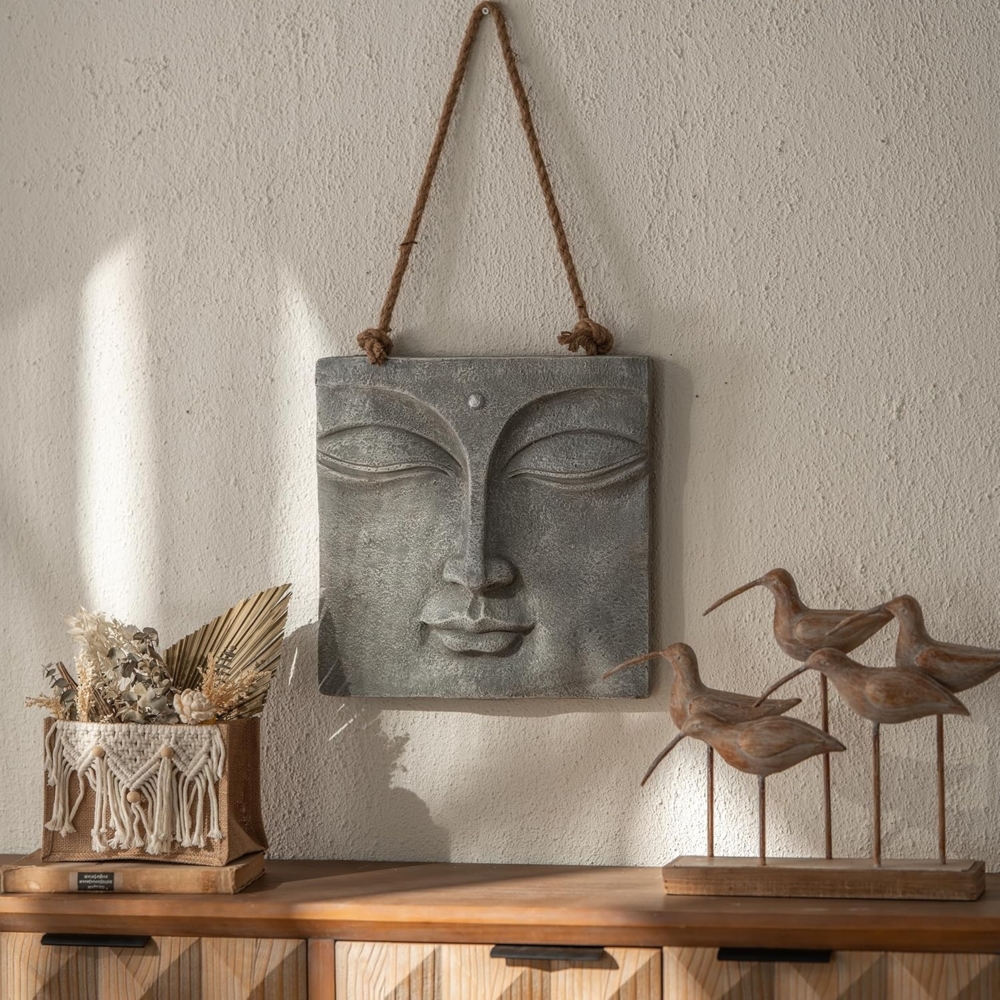 K&L Wall Art Wanddekoobjekt Buddha Wandskulptur Steinoptik asiatische Feng Shui Deko 3D Wandfigur (Buddha Wandbild), mit Seilaufhängung Bild 1