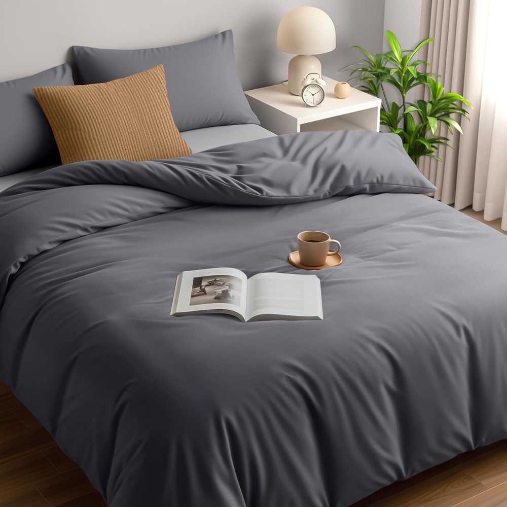 Utopia Bedding Bettwäsche Set - Mikrofaser Bettbezug 230x220 cm + 2 Kissenbezüge 50x75 cm - Grau Bild 1