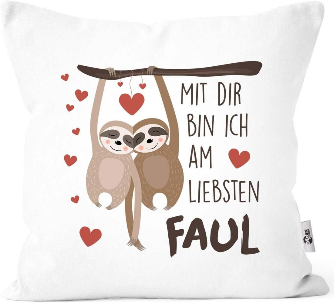 MoonWorks Dekokissen Kissen-Bezug Spruch Mit dir bin ich am liebsten faul Faultier Geschenk Liebe Freundschaft Valentinstag Geburtstag Freund Freundin MoonWorks® Bild 1