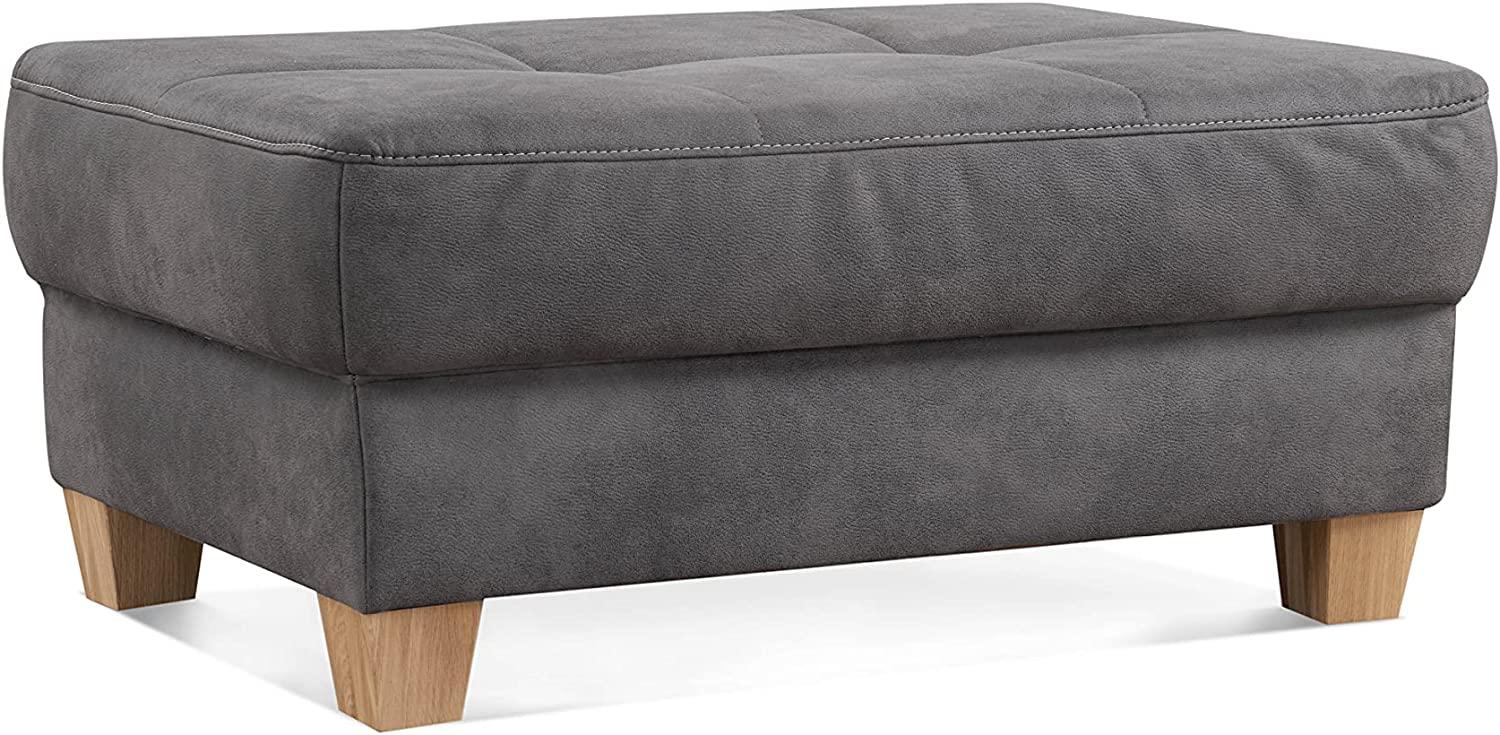 CAVADORE Hocker Puccino mit Holzfüßen im Landhausstil / Beistellhocker für Sofa Puccino in Lederoptik / 99 x 45 x 65 cm / Mikrofaser Grau Bild 1