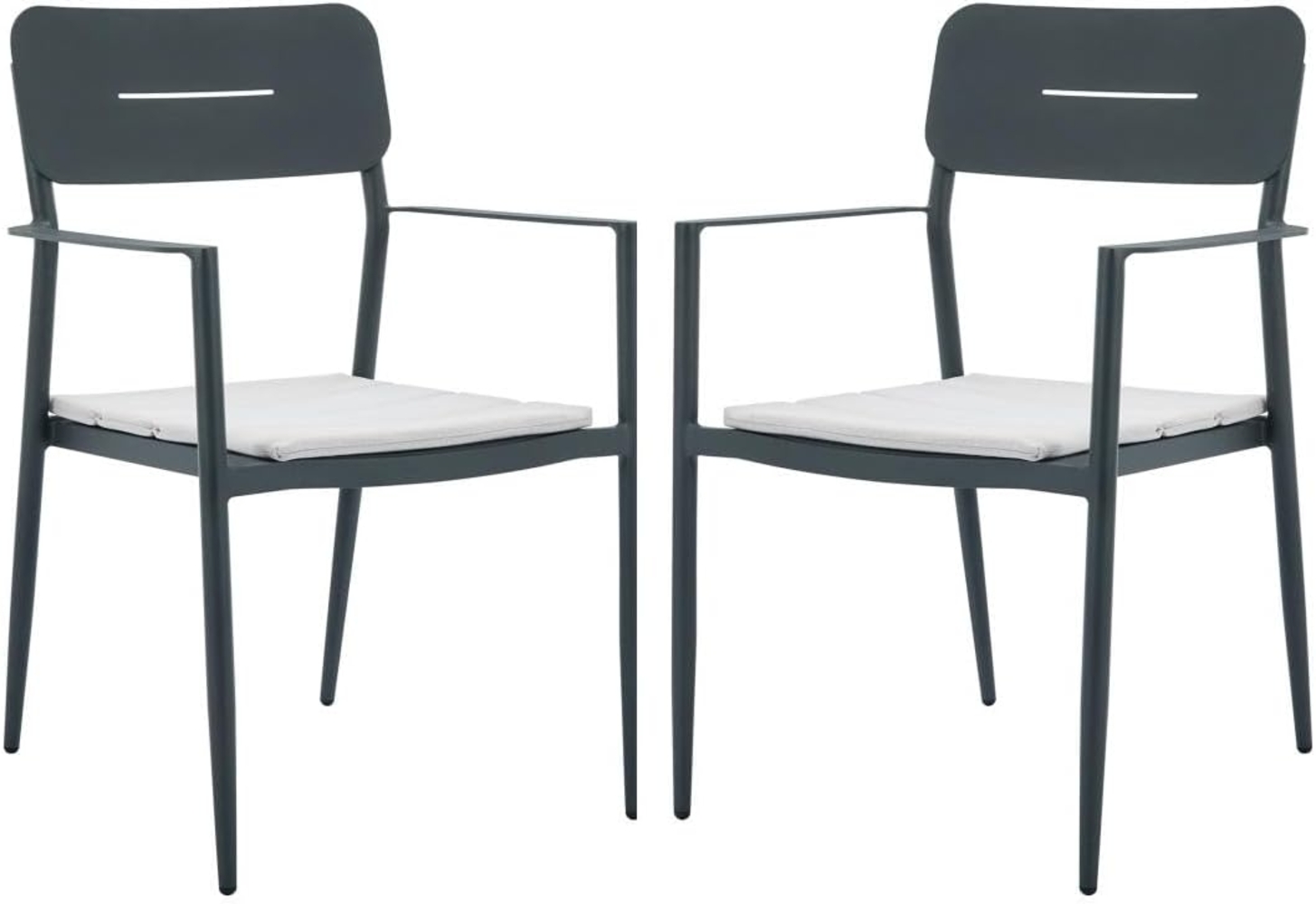 Vente-unique - Gartensessel 2er Set - stapelbar - Aluminium - Anthrazit mit weißen Kissen - LOTTYS von MYLIA Bild 1