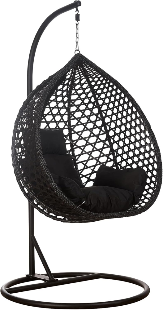 RAMROXX Hängesessel Luxus Style XXL Rattan Korb Gestell Schwarz mit Relaxkissen Schwarz Bild 1